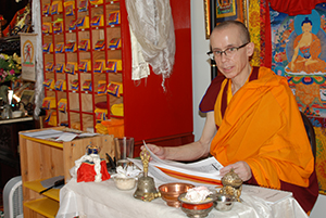 Losang Tsering reading the Chakrasamvara Root Tantra, which has been published by Dechen Ling Press