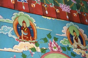 Wall painting of famous Tibetan masters Longchen Rabjam and Jigme Lingpa, taken at Tsogyel Latso Temple in Tibet