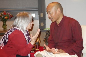Anam Thubten speaks with student Tanya Schubert of Whidbey Island, north of Seattle