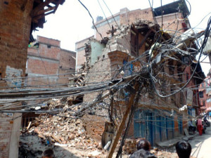 This house in Bhaktapur, one of the region’s most culturally rich areas, collapsed and took the electric lines with it