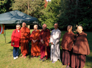 From left, Carla Prater, Ayya Anandabodhi, Ayya Jayanti, Ven. Bhikkhu Bodhi, Shifu Zhihan, Shifu Showshir and Shifu Showshao