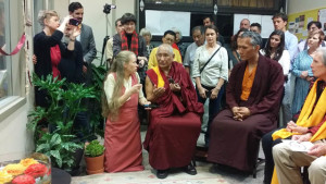 Geshe Tenzin Dorje speaks about Jim Blumenthal's karmic connections to dharma, as Katrina Brooks, former Maitripa College student, translates