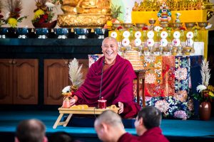 The drupchen was filled with good humor, reflected by Lama Rabten, teaching before an afternoon session.