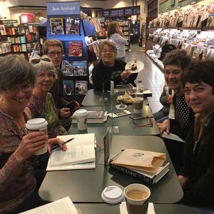 Members of the Sunday morning discussion group celebrating Loni’s birthday – Left to right: Mary Jo Coblentz, Lois Paul, Mike Barnes, Valerie Engel, Cindy Lawrence, and Loni Baker. Not shown – Ina Hikido.
