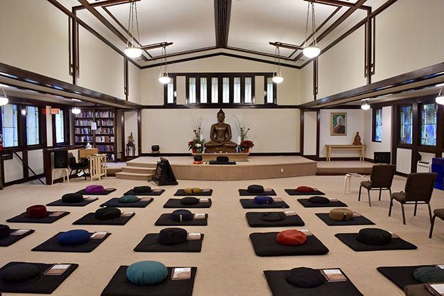 The meditation hall at Portland Friends of the Dhamma is 1,500 square feet, and seats 70 comfortably