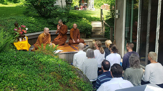 Portland Friends of the Dhamma observes three Buddhist holidays each year, often traveling to Pacific Hermitage in White Salmon, Washington, to offer a meal and request teachings from Abbot Ajahn Sudanto