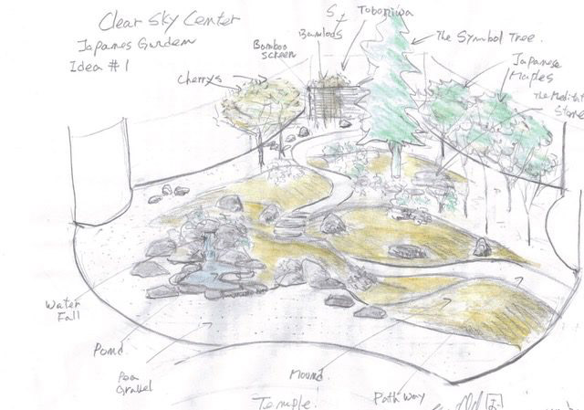 A sketch of Clear Sky’s Japan-inspired garden, featuring plants native to the region, in line with the center’s years of ongoing ecological restoration