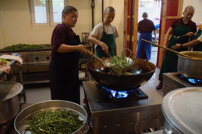 Nuns preparing food. Hosting the geshema exams is a big enterprise, with more than 100 more nuns to feed, for at least six weeks.