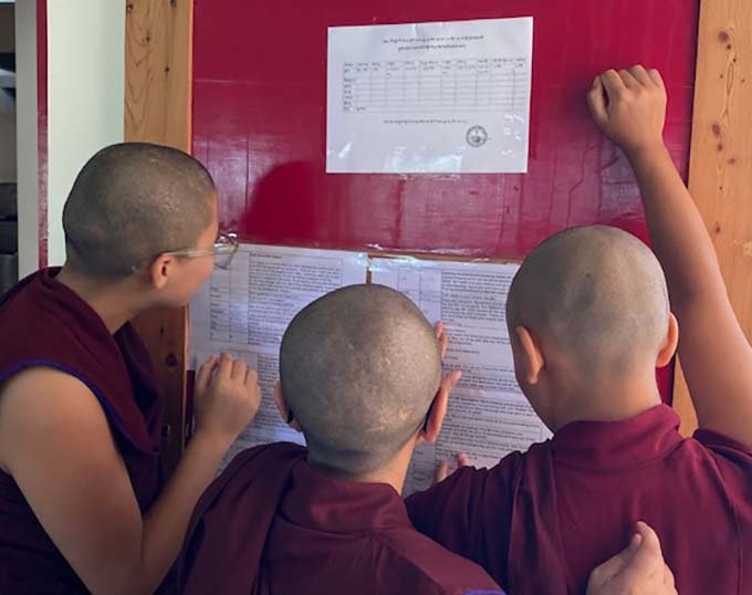 Nuns read messages of support for the 2025 Geshema exams