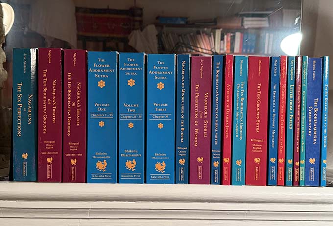A shelf view of Dharmamitra’s translations shows the breath and depth of his work.