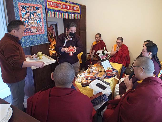 Asanga Vajra Sakya Rinpoche and monks from the Sakya Monastery, in May performing rabne, a consecration puja ritual to bless the community center.