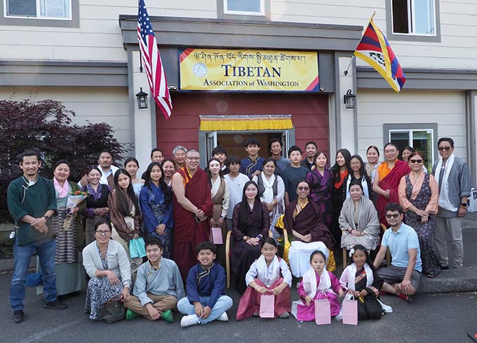 Asanga Vajra Sakya Rinpoche with the Tibetan community in front of the newly acquired Tibetan Community Center, after blessing the center in May, 2025.
