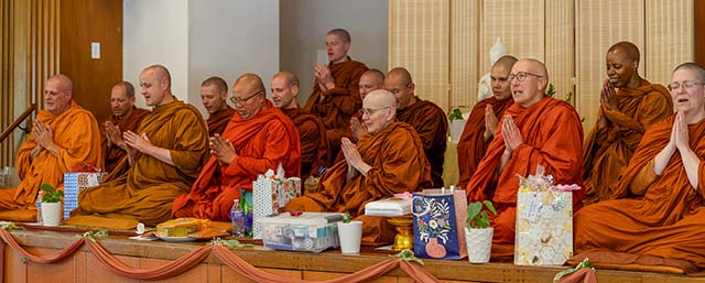 Bhikkhunis and bhikkhus joined Ajahn Kovilo and Ajahn Nisabho at the annual Clear Mountain robe offering ceremony, at St. Mark’s Cathedral in June, 2026