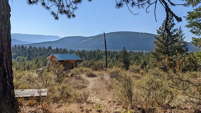 A meditation platform overlooking Orion cabin’s bare strawbale insulation