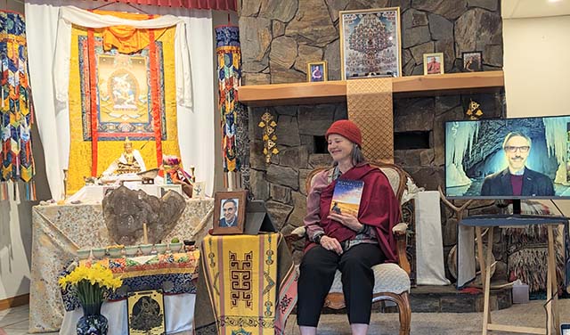 Catherine Sensei and Publishing Lead, Christopher Lawley, leading the posthumous launch of Qapel’s science fiction Dharmic memoir, “Psynauts”