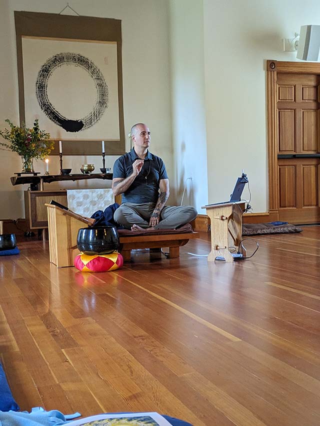 Bartlett teaching at the Chanting Amitabha Buddha retreat at Heart of Wisdom in 2023