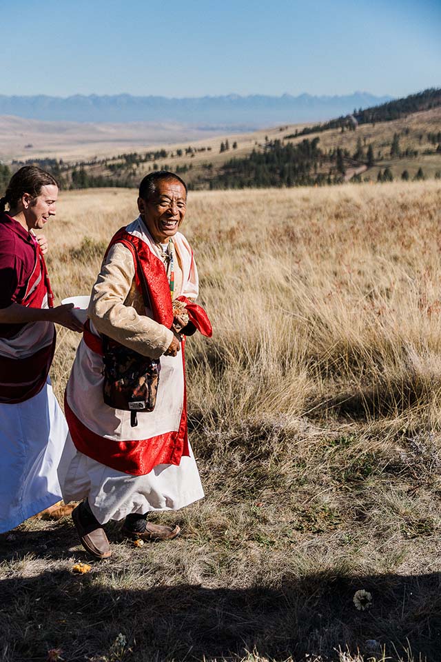 Tulku Sangak Rinpoche with practitioner Rick Rowsey during a land blessing ceremony