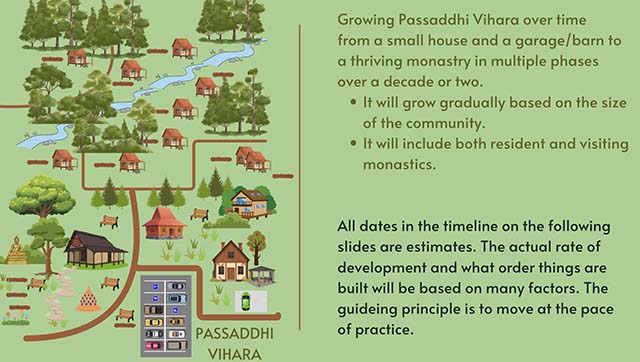 Later the monastery will include multiple kutis, a purpose-built dharma hall, a Buddha statue, meditation benches
