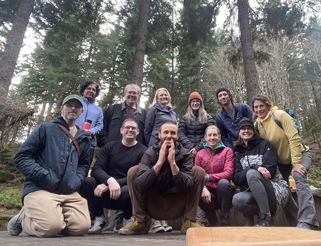 Sangha members gather at the Pacific Hermitage in White Salmon, Washington, for a meal offering to the resident monks