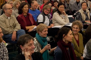 Audience member asking a question at a 2011 NalandaWest program.
