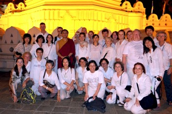 Dzogchen Ponlop Rinpoche and the Nalandabodhi sangha members before the Temple of the Tooth in Kandy, Sri Lanka