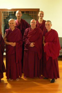 Monastics from the Northwest, from left to right: Thubten Chodron, Karma Lodru Dawa, Thubten Tsultrim, Thubten Jampel and Thubten Jampa.