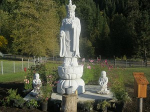 A Kwan Yin statue, representing compassion, watches over Mt. Adams Zen Center