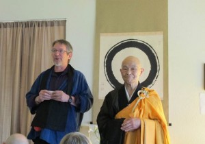 Harada Roshi, center, leads the opening ceremony of the zendo in May