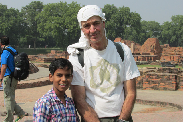 Steve Wilhelm and an Indian boy, name unknown, during a pilgrimage to Sarnath, India, where the Buddha first taught, in October, 2014