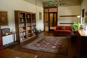 The foyer includes a library, and a place to read