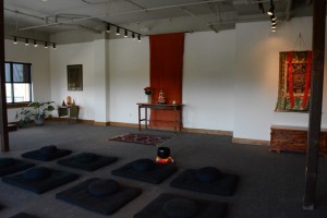 The meditation hall was designed to embrace all three traditions, and at the same time allow each sangha to focus on its own practice