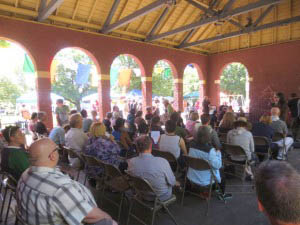 Many people gathered for events in the central pavilion