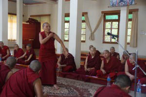 Traditional Tibetan debate, which includes expressive movements, was a key part of the examinations