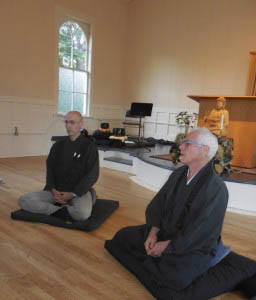 Zen center Abbot Koshin Christopher Cain, and member Van Crozier, lead a sit session in the Havurat building