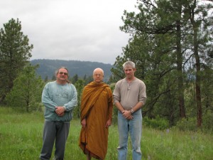 Roger Fox on the left with Ajaan Thanissaro in the middle and Brian Johnson (Khemako Bhikkhu) on the right. Ajaan Thanissaro is abbot of Metta Forest Monastery, outside San Diego