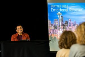  Ponlop Rinpoche's "Emotional Rescue" teachings were illustrated with an often-amusing series of projected images