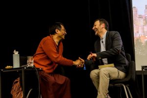 Ponlop Rinpoche and Brad Lichtenstein, a Bastyr University professor and a naturopathic physician, shared a Q&A near the end of the Friday night public talk. (Brad asked, Rinpoche answered.)