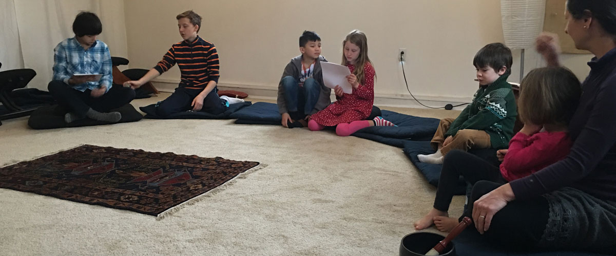The Anchorage Zen Community nurtures the next generation’s wisdom, kindness and generosity through a monthly dharma school. Sometimes the children act out stories from the Buddha’s life, and sometimes, as in this photo, they sing together. Click on photo to go to story >>