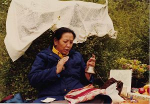 Jetsun Kushok in 1987 performing a ceremony to bless the land for the retreat center.
