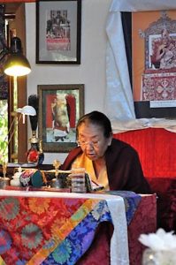 Jetsun Kushok in the shrine room in July 2017 during the White Tara teachings.