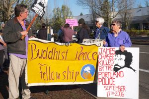 BPFP participated in a protest against further militarization of Portland Police organized by JoAnn Hardesty of the Portland NAACP.