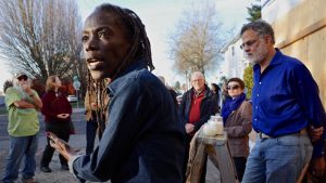 BPFP supports vigils, rallies, and actions to highlight racial profiling in policing. Meditators join JoAnn Hardesty, center, in a vigil for Keaton Otis, killed by Portland Police during a traffic stop in 2010.