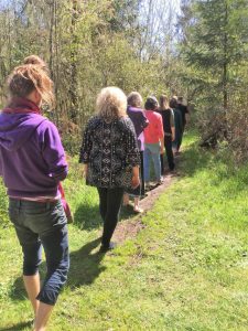 Justin Michelson leads walking meditation during a daylong retreat at the Lost Valley Education Center