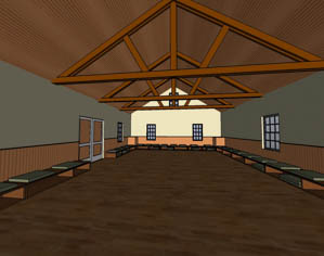 An artist’s conception of the interior of the finished facility, with meditation benches around the walls