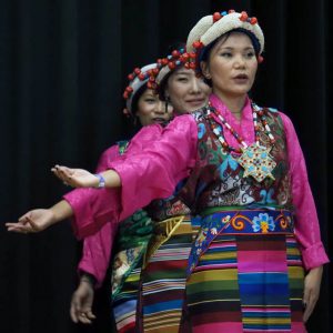 Women from the Tibetan Association of Washington performing a Tibetan dance