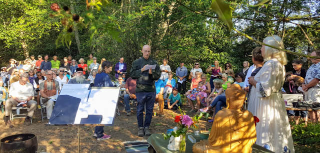 Puget Sound Zen Center Abbot Koshin Cain offers a traditional Zen chant to dedicate the land