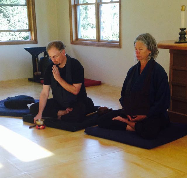 Magie bowing during formal Zen practice, with visiting teacher Kathie Fischer