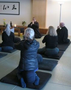 Kanshin Allison Tait, now installed as practice leader of Seattle Soto Zen, gives the Dharma Talk to the Sangha