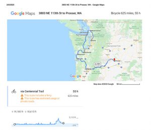 A Google map of just a third of Len’s route, including crossing the Cascade Mountains