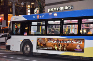 A Dharma Voices for Animals bus ad campaign in Portland makes the climate change connection